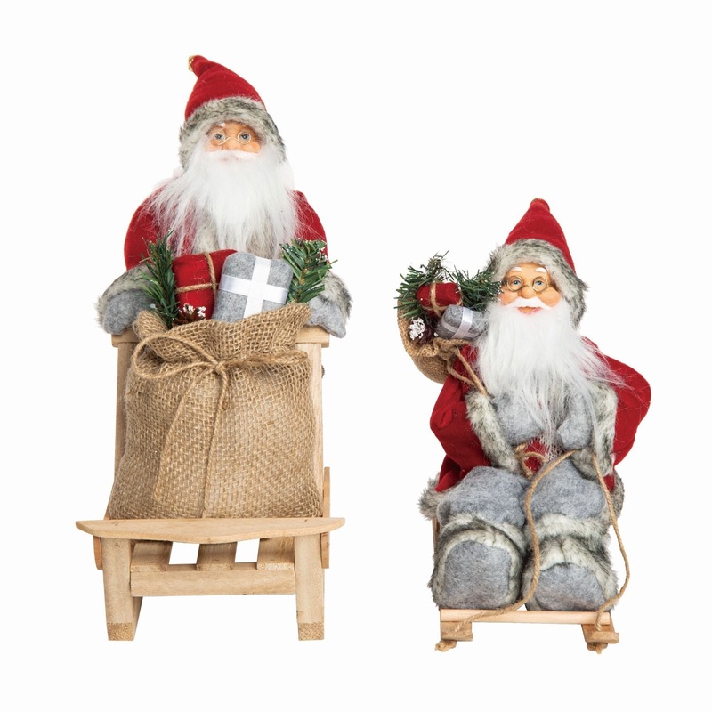 Transpac Fabric Fair Isle & Grey Santa Decor, Set Of 2, Assortment