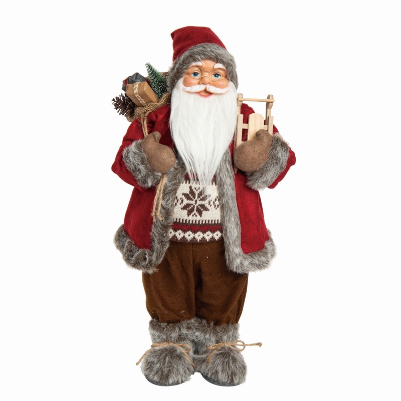 Transpac Fabric Grey Fur Fair Isle Santa Decor