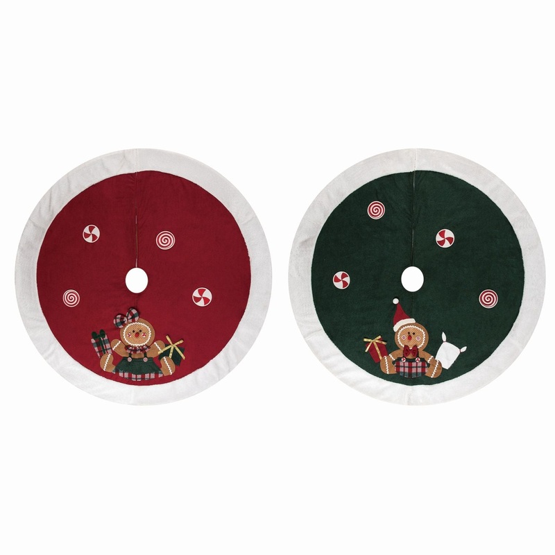 Transpac Fabric Merry Gingerbread Tree Skirt, Set Of 2, Assortment