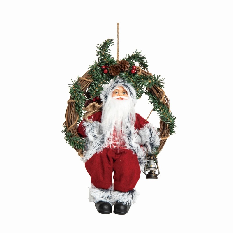 Transpac Fabric Santa Wreath Decor