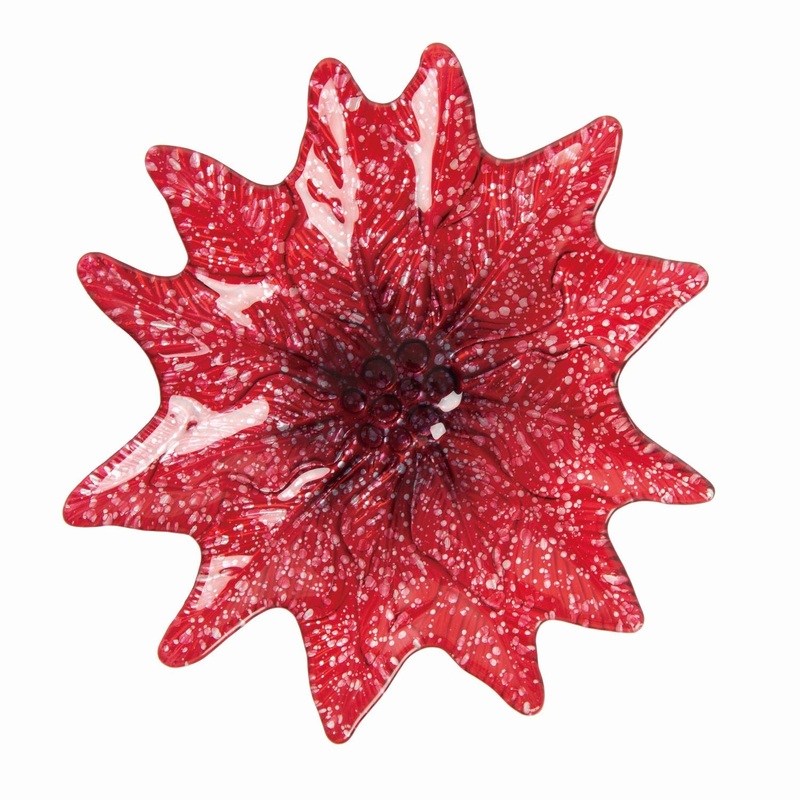 Transpac Fused Glass Poinsettia Plate