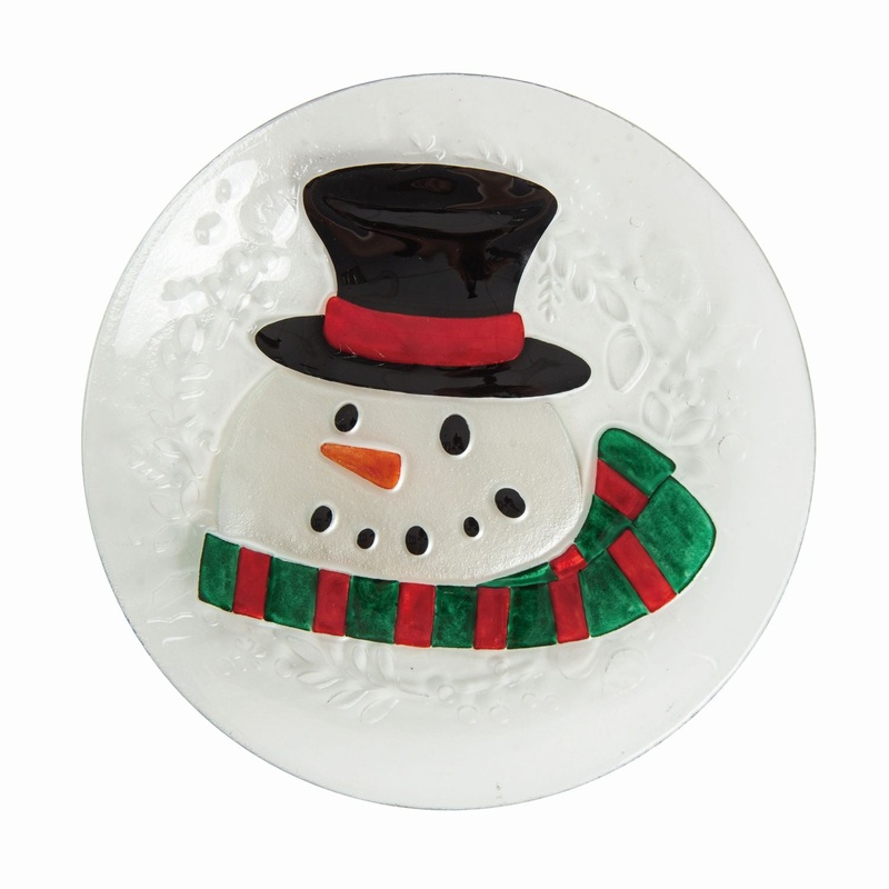 Transpac Fused Glass Snowman Plate