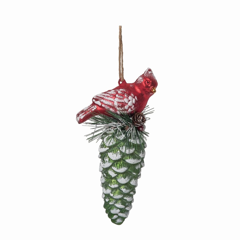 Transpac Glass Cardinal Pinecone Ornament