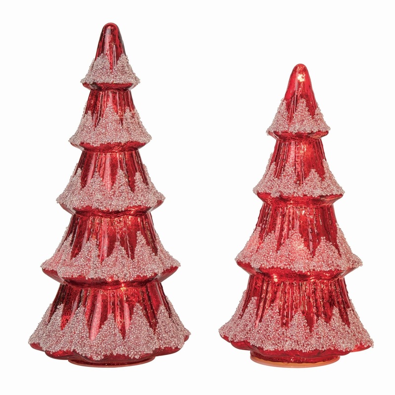 Transpac Glass Light Up Antique Style Tree Decor, Set Of 2