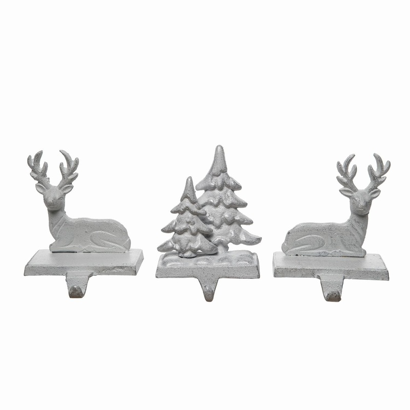 Transpac Iron Reindeer Forest Stocking Holder, Set Of 3, Assortment