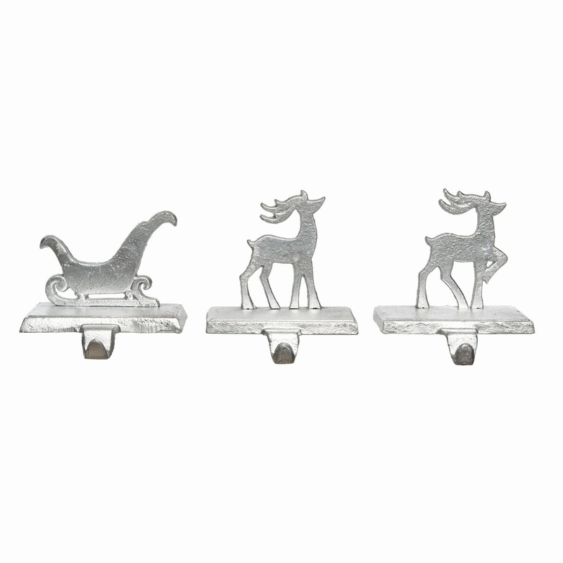 Transpac Iron Reindeer/Sleigh Stocking Holder, Set Of 3, Assortment