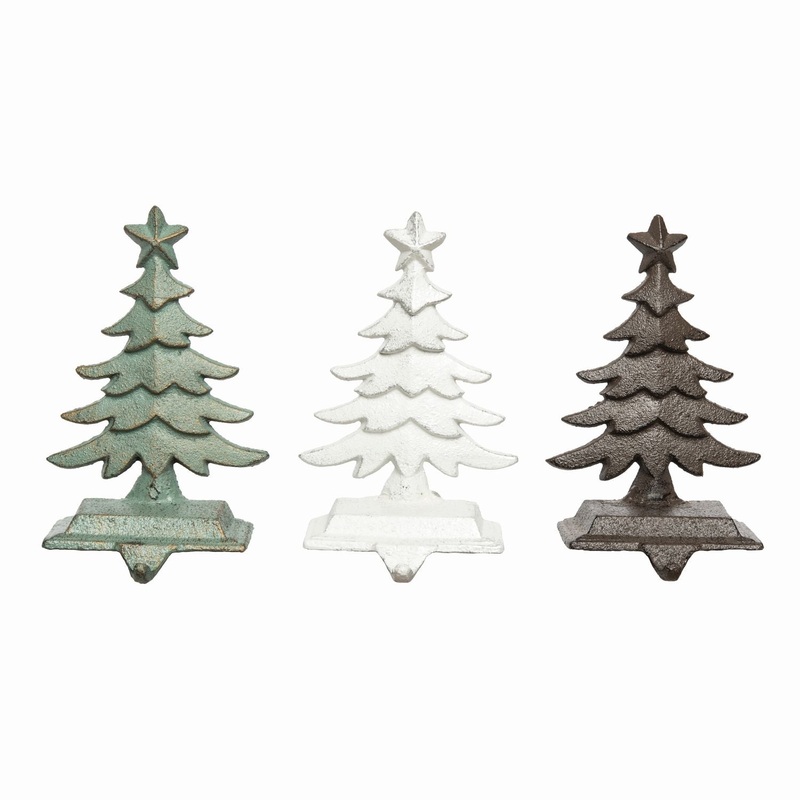 Transpac Iron Rustic Tree Stocking Holder, Set Of 3, Assortment