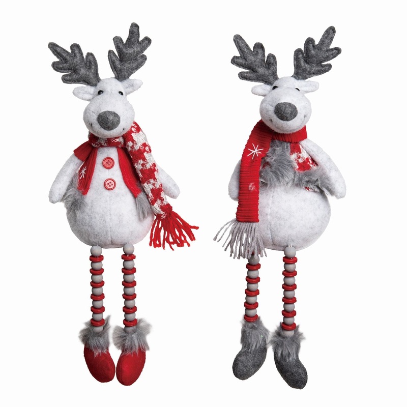 Transpac Plush Christmas Grey Moose Sitter, Set Of 2, Assortment