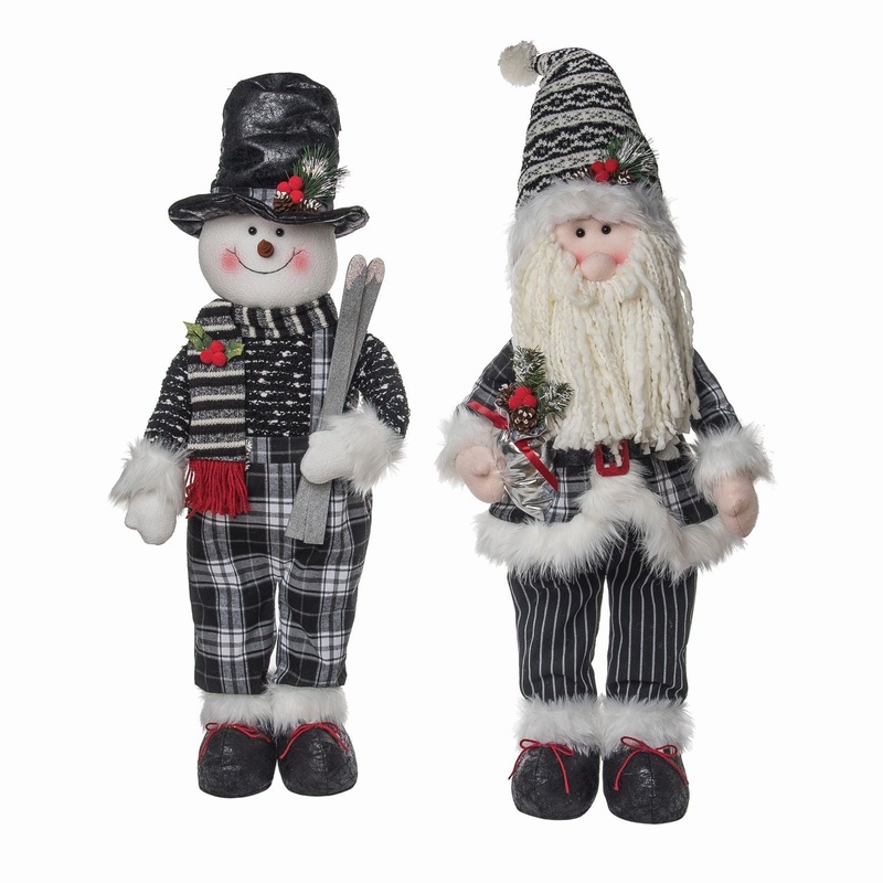 Transpac Plush Dark Plaid Santa/Snowman, Set Of 2, Assortment