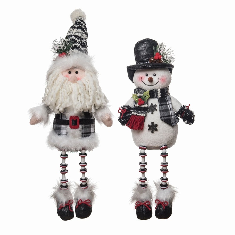 Transpac Plush Dark Plaid Santa/Snowman Sitter, Set Of 2, Assortment