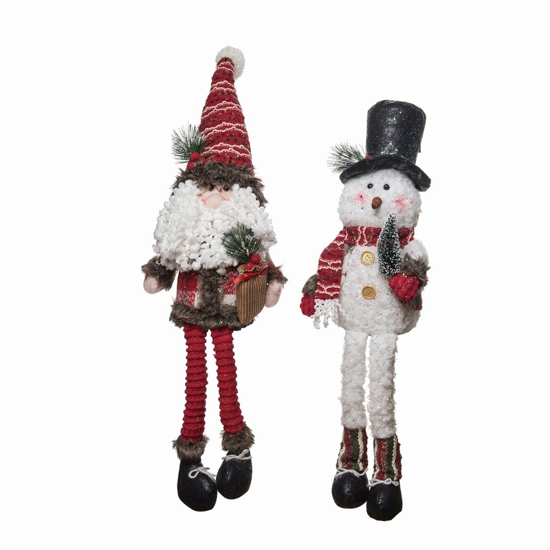 Transpac Plush Festive Santa/Snowman Long Leg Sitter, Set Of 2, Assortment