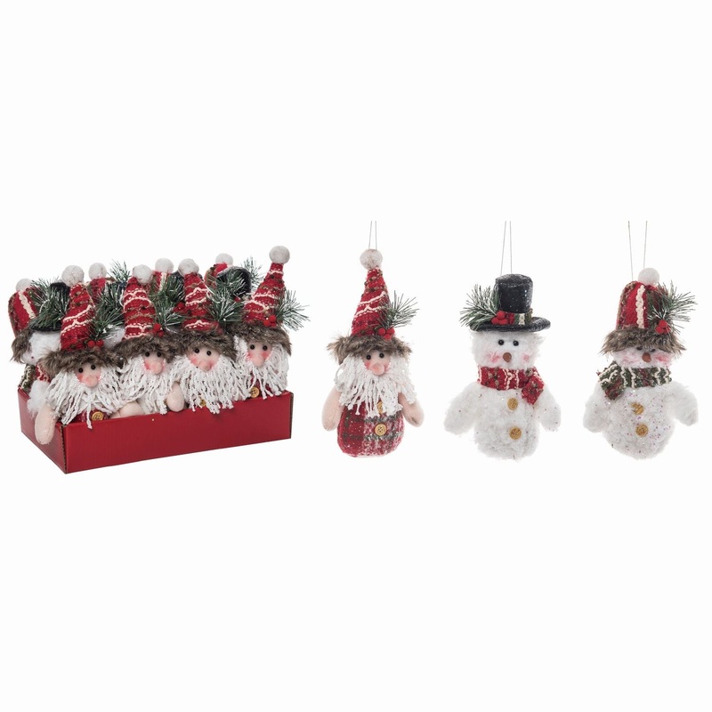 Transpac Plush Festive Santa/Snowman Ornament In Display, Set Of 12