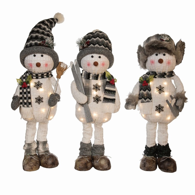 Transpac Plush Light Up Rustic Snowman, Set Of 3, Assortment