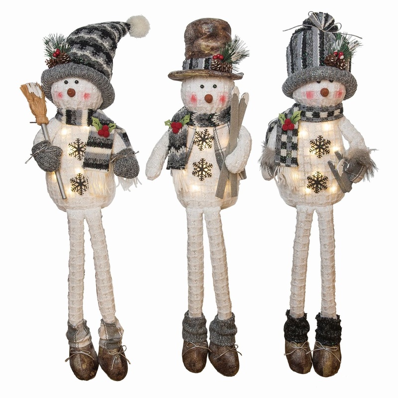 Transpac Plush Light Up Rustic Snowman Sitter, Set Of 3, Assortment