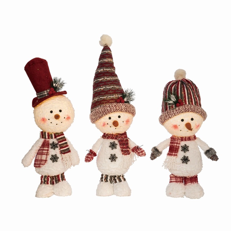 Transpac Plush Light Up Stubby Snowman, Set Of 3, Assortment