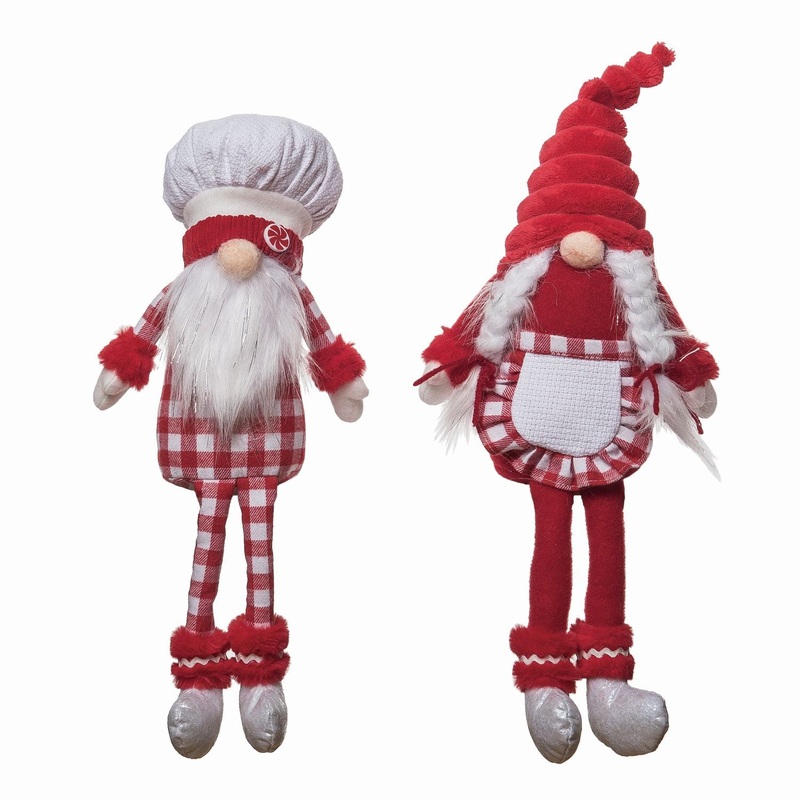Transpac Plush Plaid Baker Gnome Sitter With Long Legs, Set Of 2, Assortment