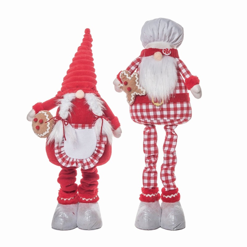 Transpac Plush Plaid Baker Gnome With Telescoping Legs, Set Of 2, Assortment