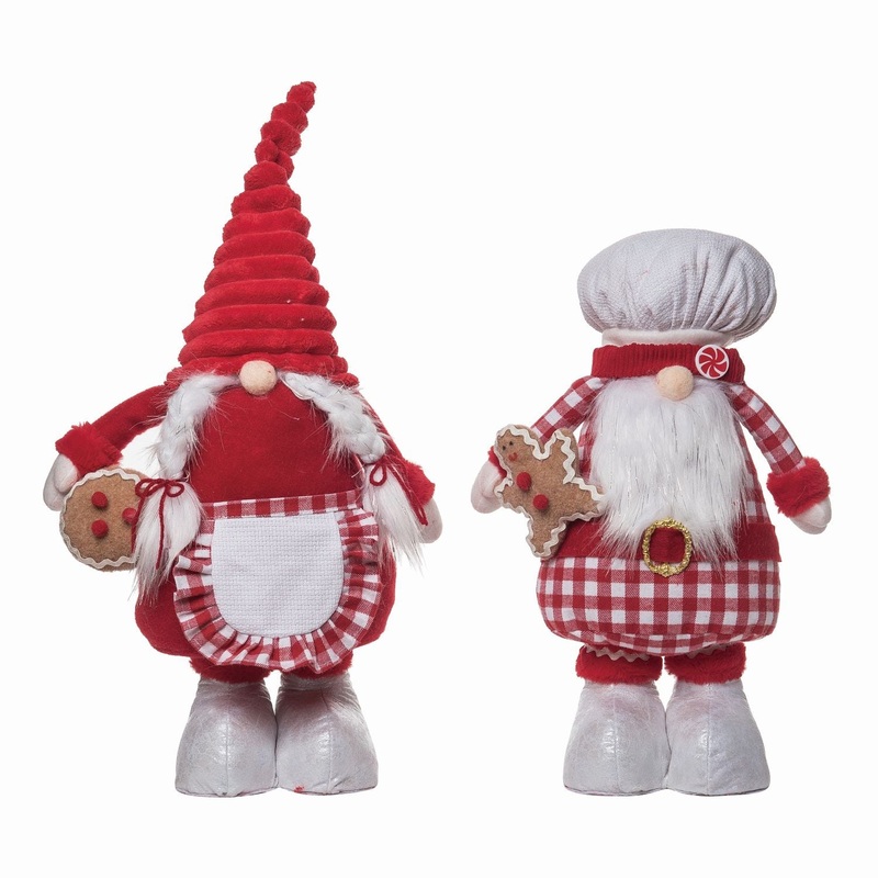 Transpac Plush Plaid Baker Standing Gnome, Set Of 2, Assortment
