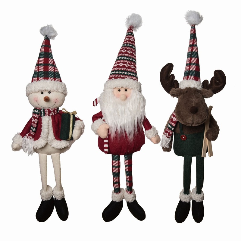 Transpac Plush Plaid Christmas Crew Sitter, Set Of 3, Assortment