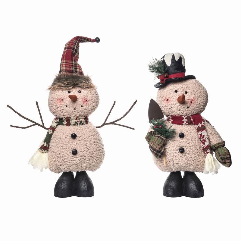 Transpac Plush Rustic Short Standing Snowman, Set Of 2, Assortment