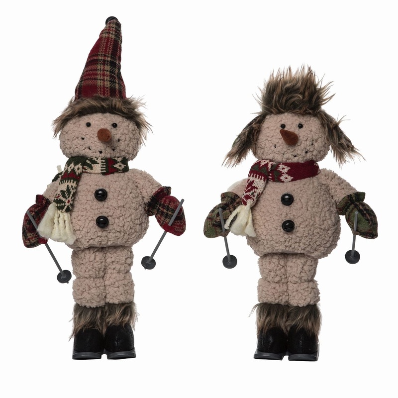 Transpac Plush Rustic Skiing Snowman, Set Of 2, Assortment