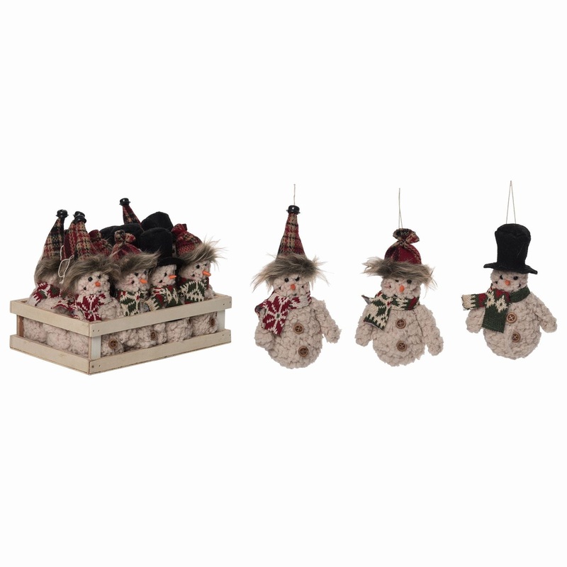 Transpac Plush Rustic Snowman Ornaments In Display, Set Of 12