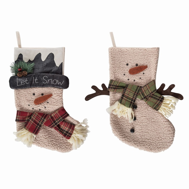 Transpac Plush Rustic Snowman Stocking, Set Of 2, Assortment