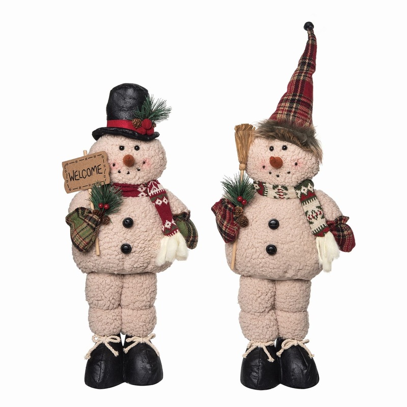 Transpac Plush Rustic Standing Snowman, Set Of 2, Assortment