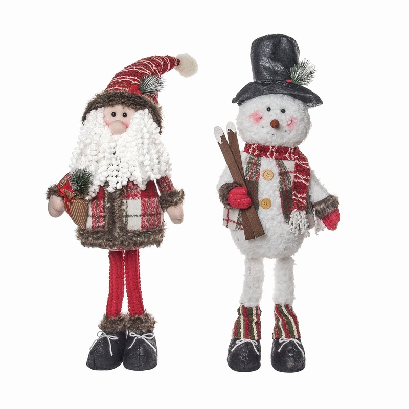 Transpac Plush Standing Festive Santa/Snowman Decor, Set Of 2, Assortment