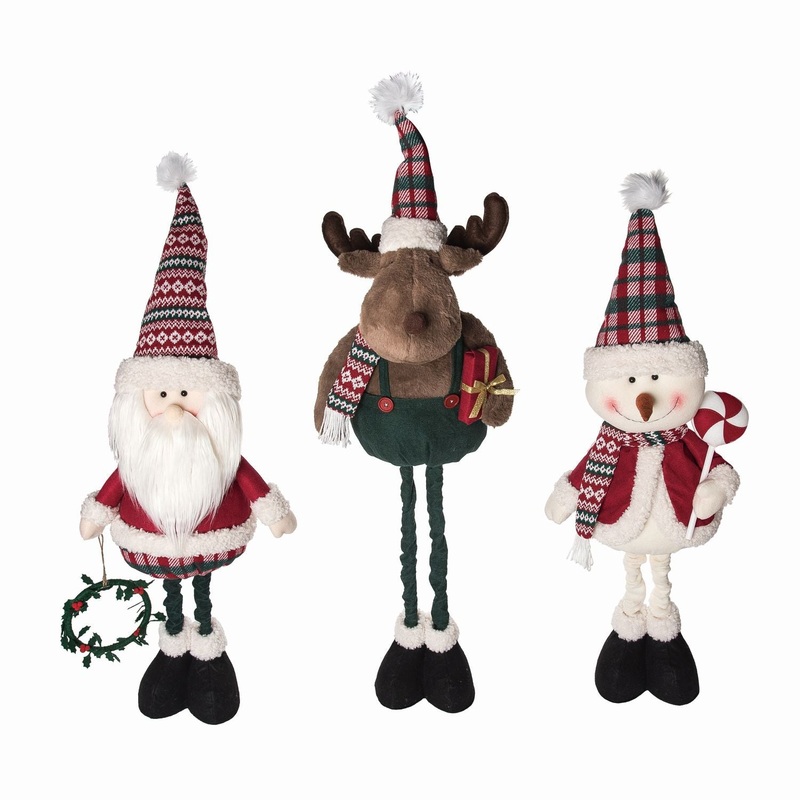 Transpac Plush Telescoping Plaid Christmas Crew, Set Of 3, Assortment