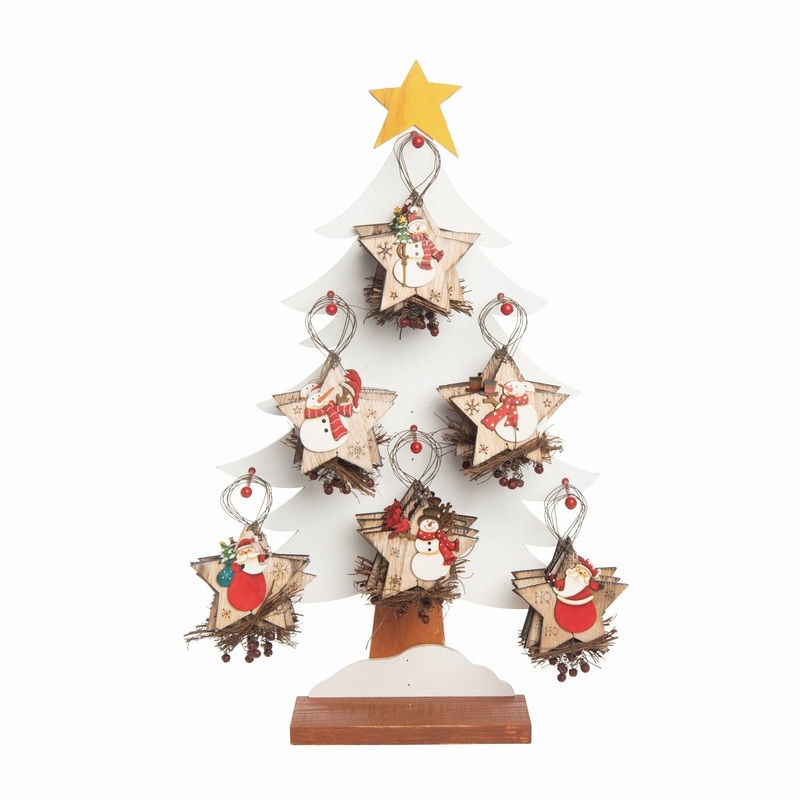 Transpac Plywood Rustic Star Ornaments With Tree Display, Set Of 36