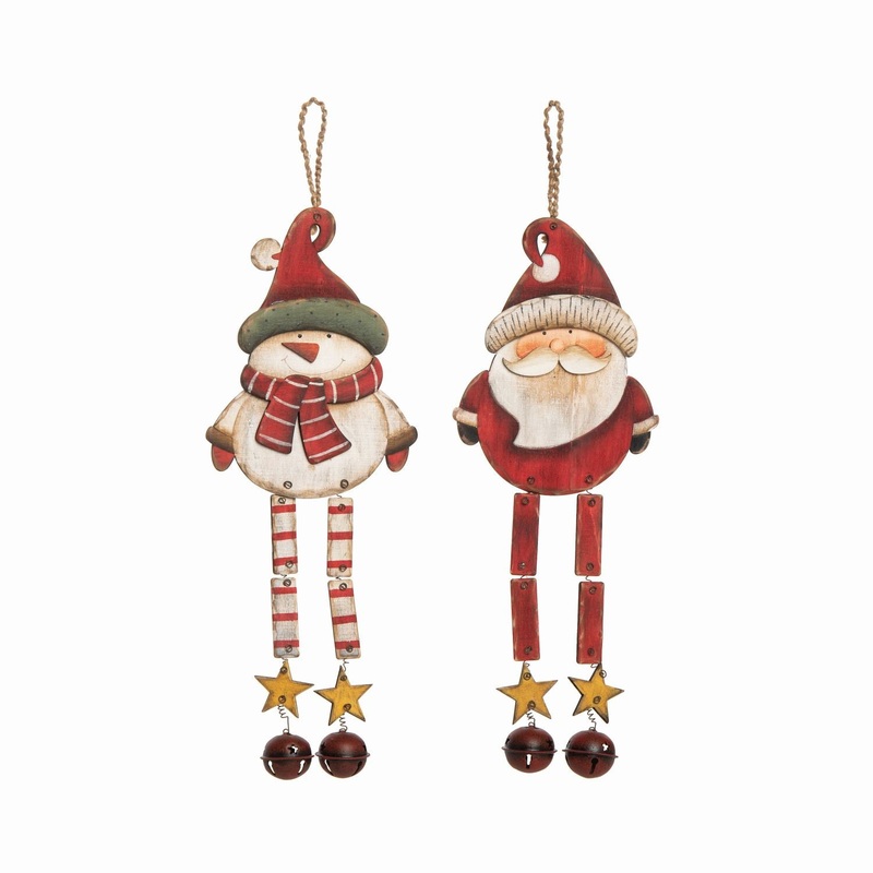 Transpac Plywood Santa & Snowman Dangler, Set Of 2, Assortment