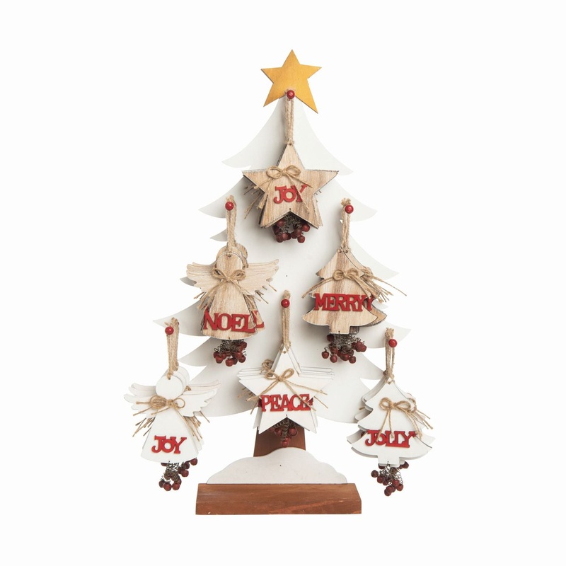 Transpac Plywood Star Ornaments With Tree Display, Set Of 48