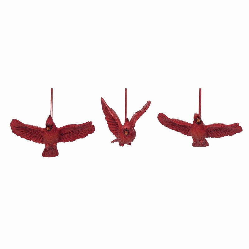 Transpac Resin Cardinal In Flight Ornament, Set Of 3, Assortment