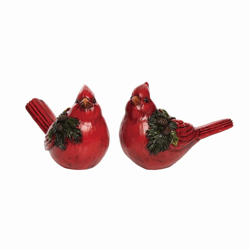 Transpac Resin Cardinal With Pinecone Accent, Set Of 2, Assortment