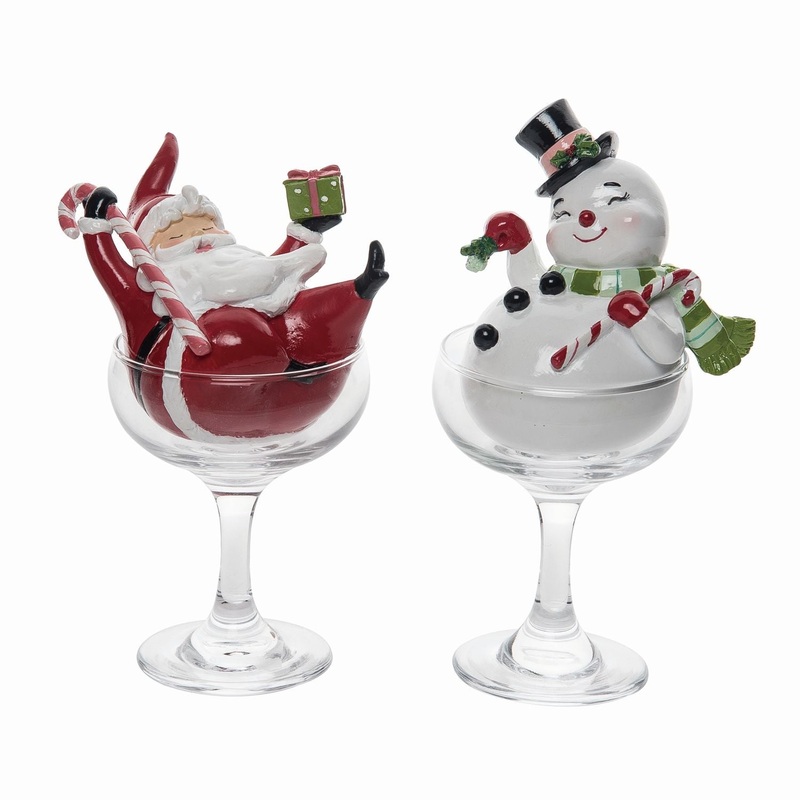 Transpac Resin Cocktail Santa & Snowman, Set Of 2, Assortment