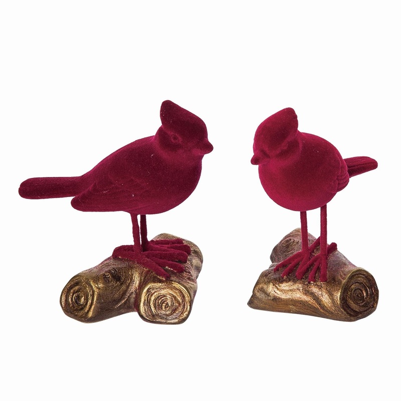 Transpac Resin Flocked Cardinal Decor, Set Of 2, Assortment