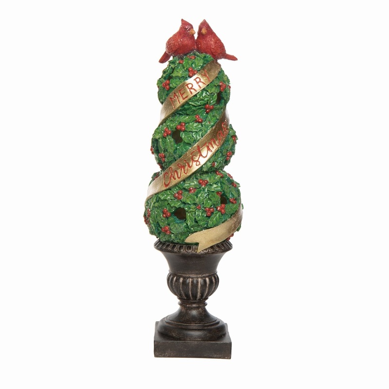 Transpac Resin Light Up Cardinal Topiary Decor