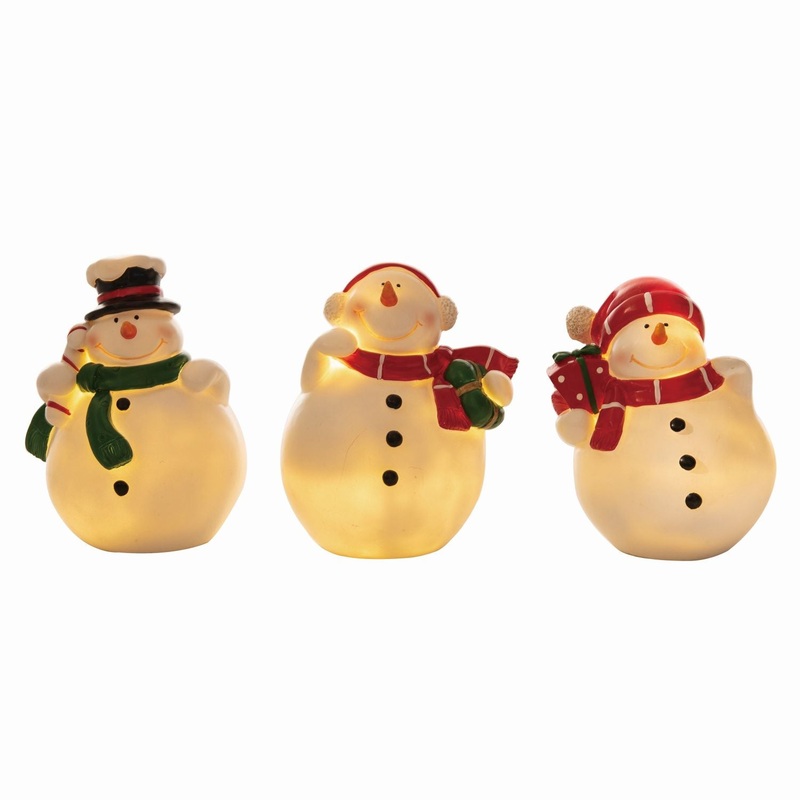 Transpac Resin Light Up Snowman Decor, Set Of 3, Assortment