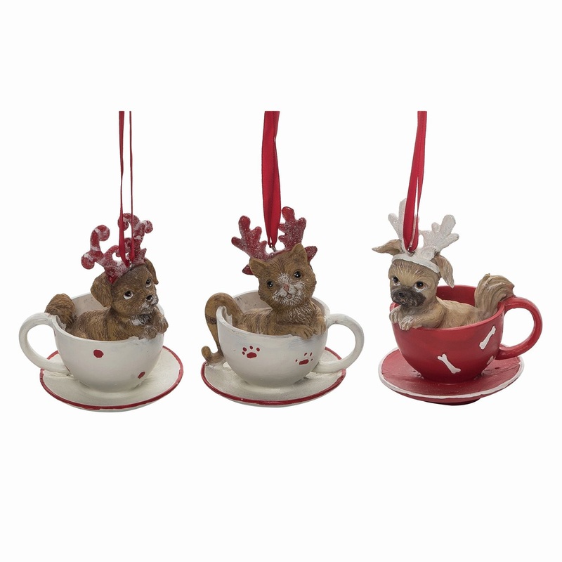 Transpac Resin Pet Tea Cup Ornament, Set Of 3, Assortment