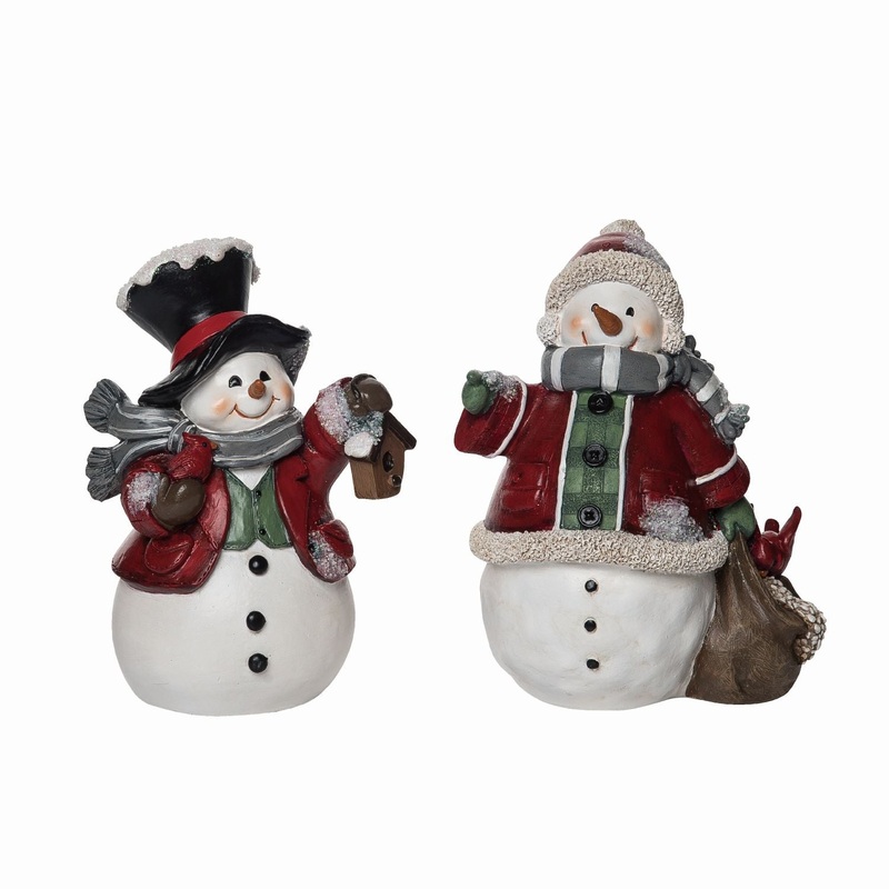 Transpac Resin Primitive Snowman Figurine, Set Of 2, Assortment
