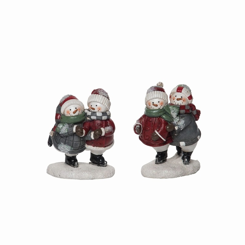Transpac Resin Quilted Skating Snowman Figurine, Set Of 2, Assortment