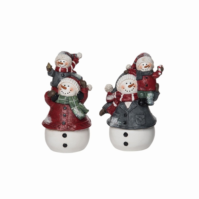 Transpac Resin Quilted Snowman Piggyback Figurine, Set Of 2, Assortment