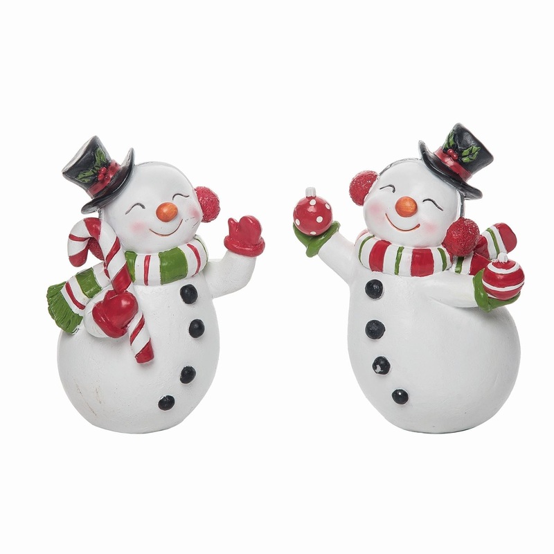 Transpac Resin Red/White Striped Snowman Figurine, Set Of 2, Assortment.