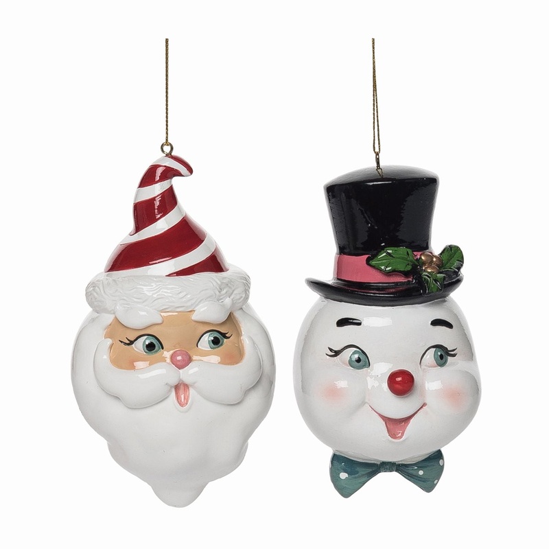 Transpac Resin Retro Santa/Snowman Ornament, Set Of 2, Assortment