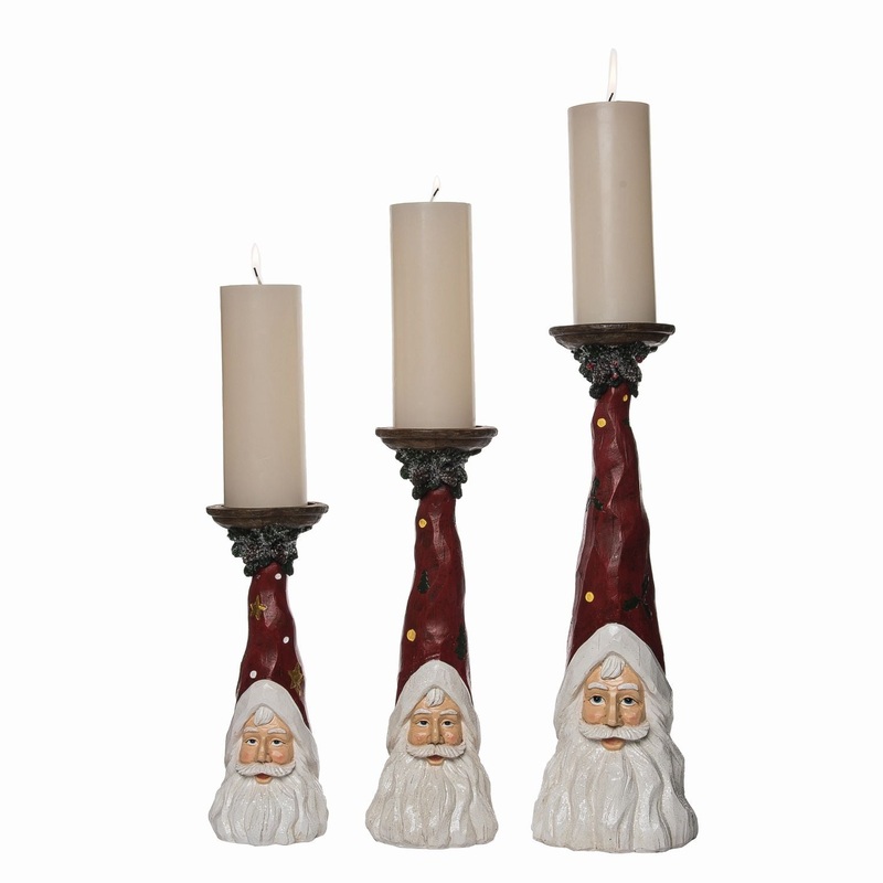 Transpac Resin Santa Candle Pillars, Set Of 3