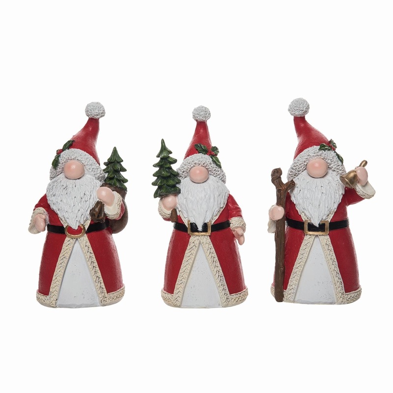 Transpac Resin Santa Gnome Figurine, Set Of 3, Assortment