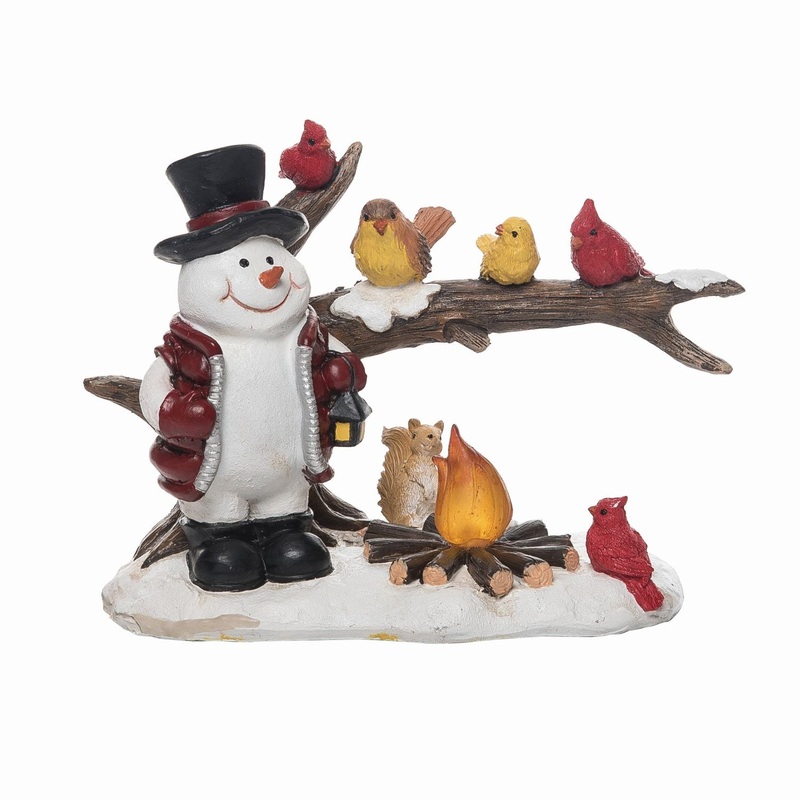 Transpac Resin Snowman & Birds Decor