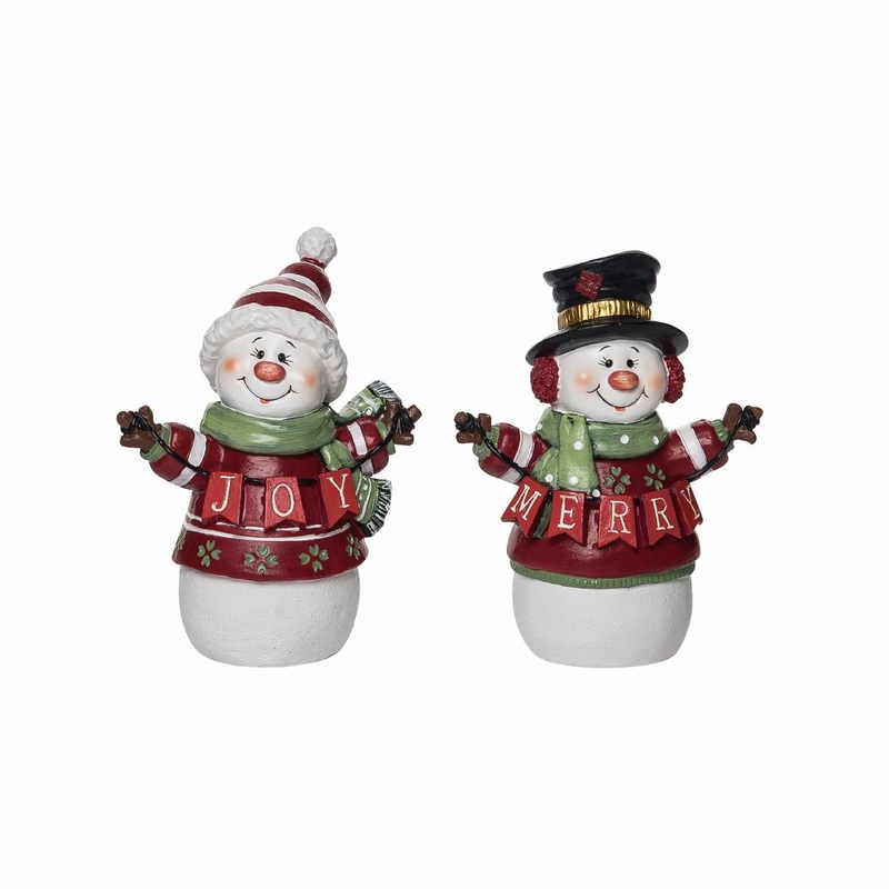 Transpac Resin Very Merry Snowman Figurine, Set Of 2, Assortment