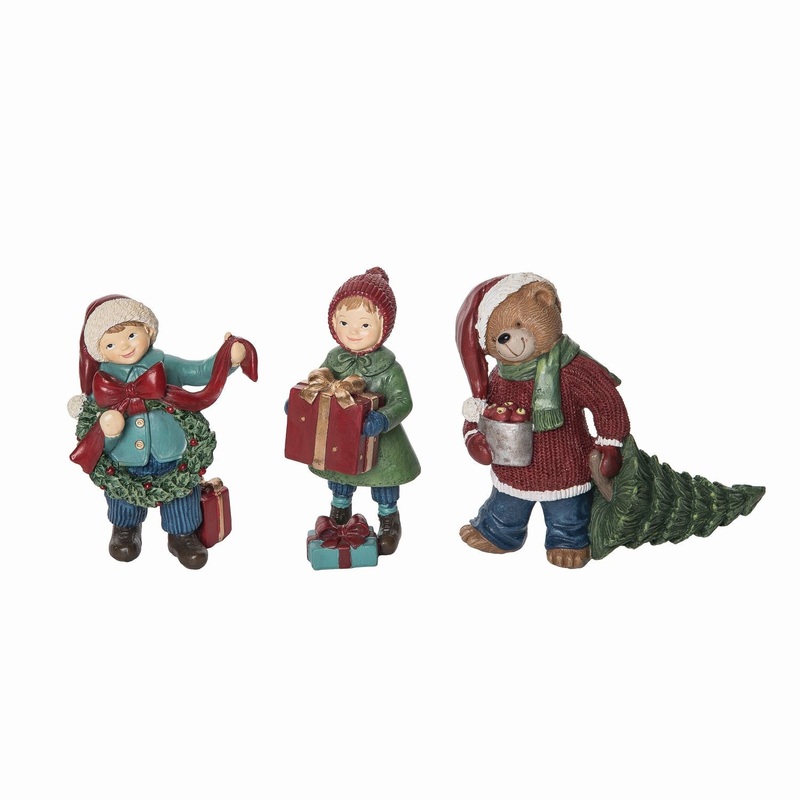 Transpac Resin Vintage Christmas Kid/Teddy Figurine, Set Of 3, Assortment